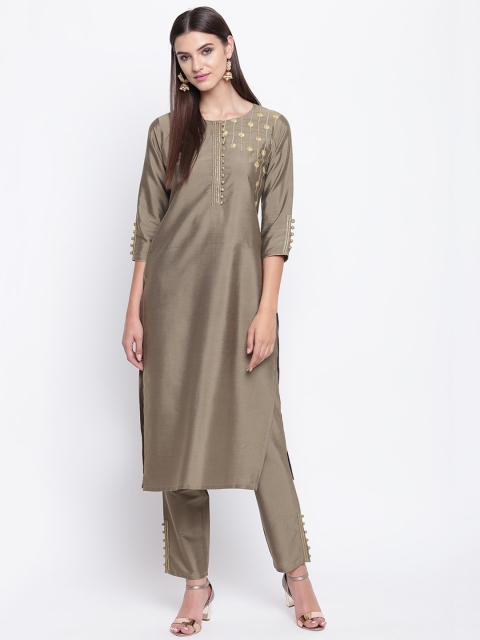 

Shakumbhari Women Taupe Solid Kurta with Trousers