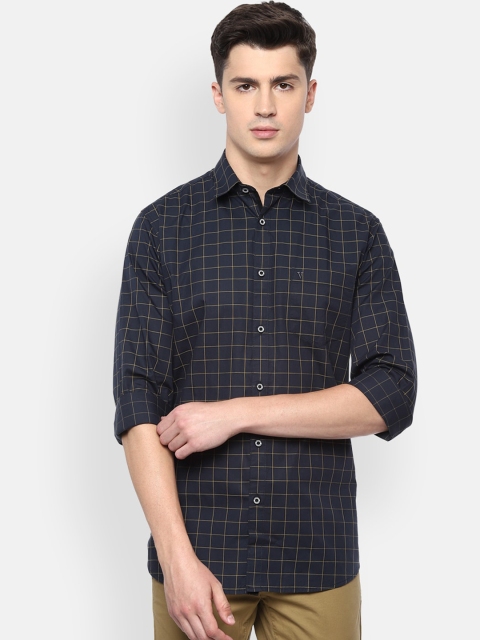 

Van Heusen Sport Men Navy Blue & Yellow Checked Casual Cotton Shirt