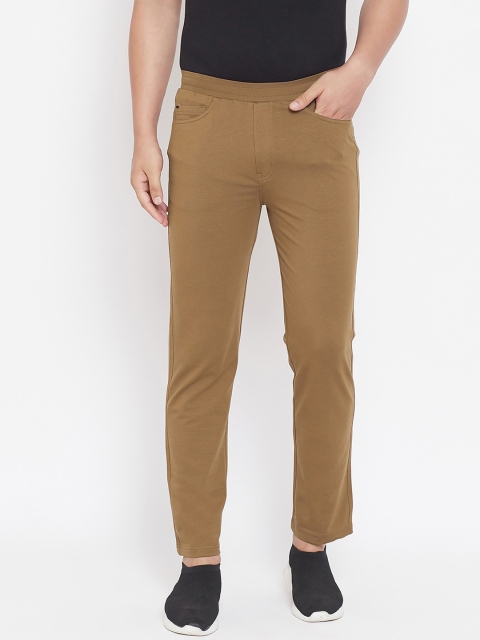 Okane Men Tan Brown Solid Track Pants