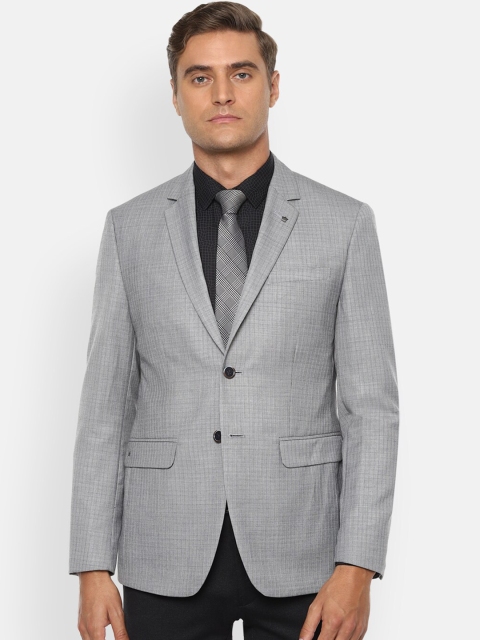 

Louis Philippe Men Grey Checked Slim-Fit Single-Breasted Formal Blazer