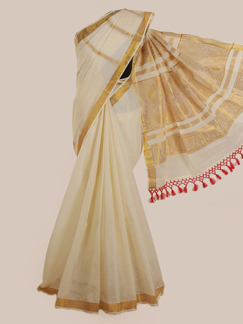 

Pothys Cream-Coloured Solid Pure Cotton Saree