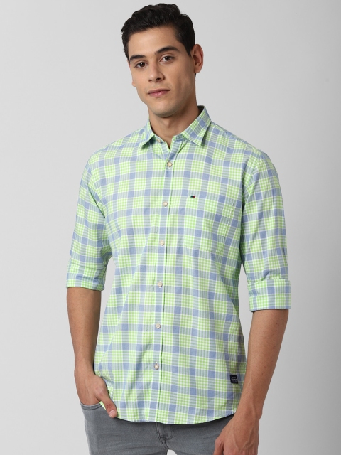 

Peter England Casuals Men Green & Blue Slim Fit Checked Casual Shirt