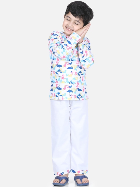 

BownBee Boys Blue & White Printed Night suit