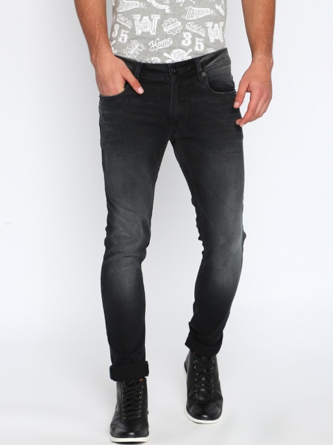 

Basics Men Black Super Skinny Fit Low-Rise Mildly Distressed Jeans
