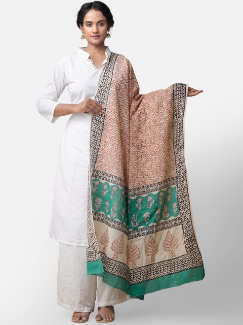 

Unnati Silks Cream-Coloured & Brown Printed Dupatta