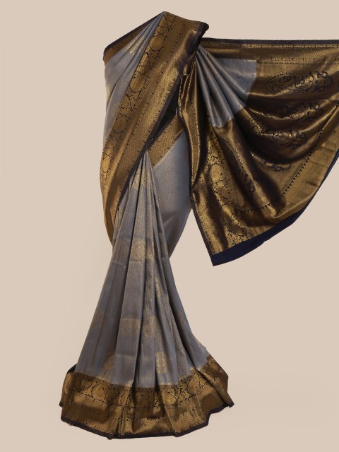 

Pothys Grey & Gold-Toned Pure Silk Woven Design Banarasi Saree