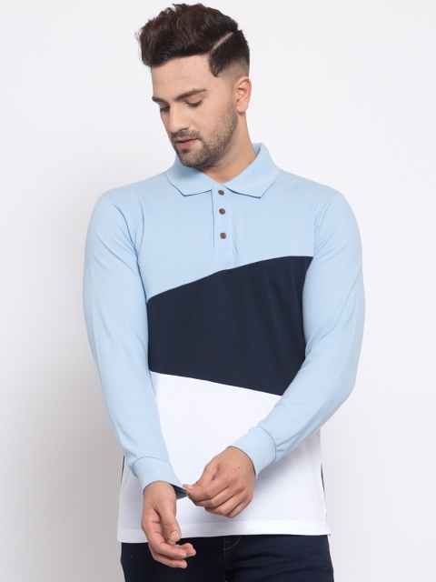 

Kalt Men Blue Colourblocked Polo Collar T-shirt
