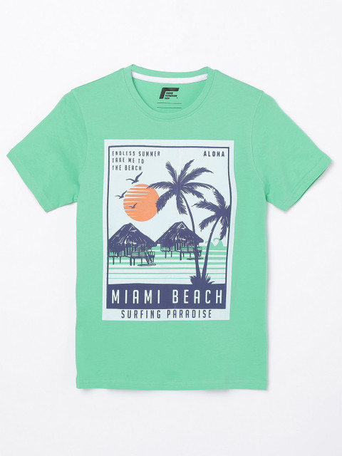 

Fame Forever by Lifestyle Boys Green Printed Round Neck T-shirt