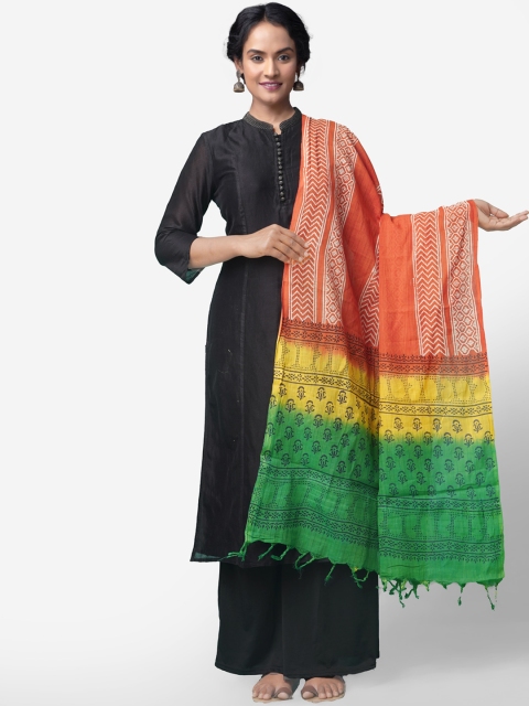 

Unnati Silks Orange & Green Printed Dupatta