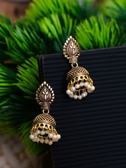 

Crunchy Fashion Gold-Plated White Dome Shaped Jhumkas