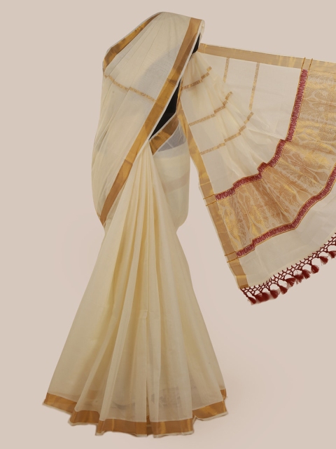 

Pothys Cream-Coloured Solid Pure Cotton Saree