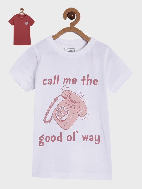 

Aomi Girls Pack of 2 White Printed Round Neck T-shirt