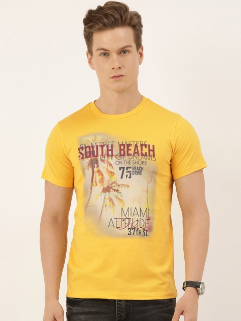 

QUANCIOUS Men Mustard Printed Round Neck Sustainable T-shirt