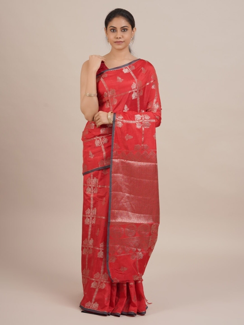 

Pothys Red Woven Design Jute Silk Saree