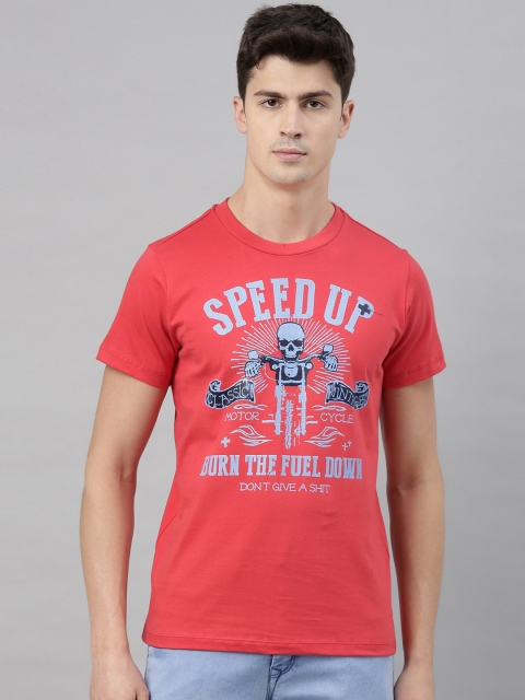 

QUANCIOUS Men Coral Printed Round Neck Sustainable T-shirt