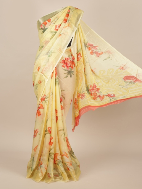 

Pothys Yellow Woven Design Poly Chiffon Saree