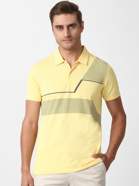 

Louis Philippe Sport Men Yellow Striped Polo Collar Pure Cotton T-shirt
