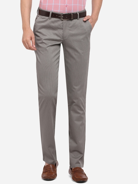 

JADE BLUE Men Grey Slim Fit Self Design Pure Cotton Regular Trousers