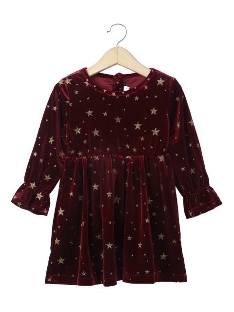 

Like A Boss Girls Burgundy Printed Fit and Flare Dress