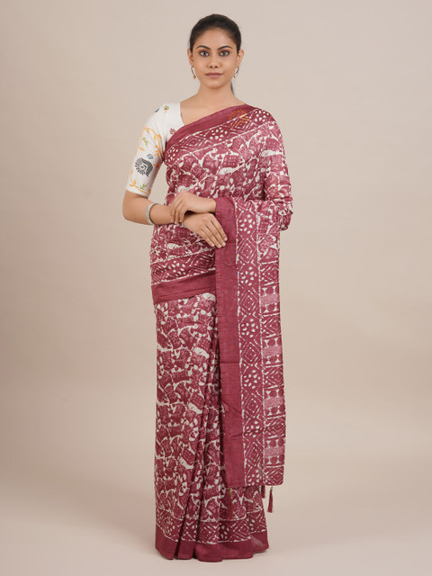 

Pothys Pink Printed Jute Silk Saree