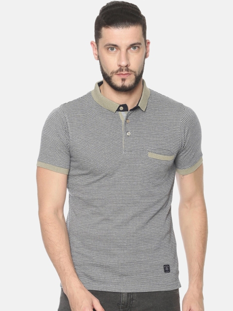 

HALTON HILLS Men Grey Self Design Polo Collar T-shirt
