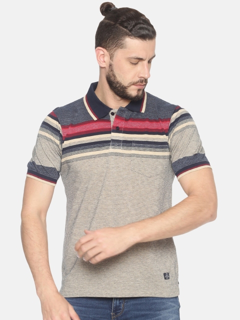 

HALTON HILLS Men Beige Striped Polo Collar T-shirt