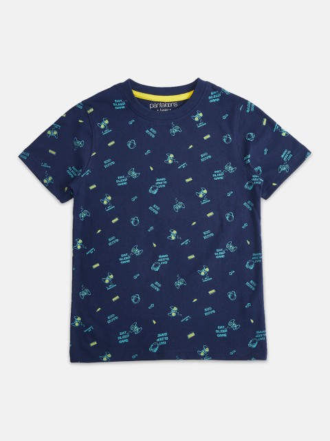 

Pantaloons Junior Boys Navy Blue Printed Round Neck T-shirt