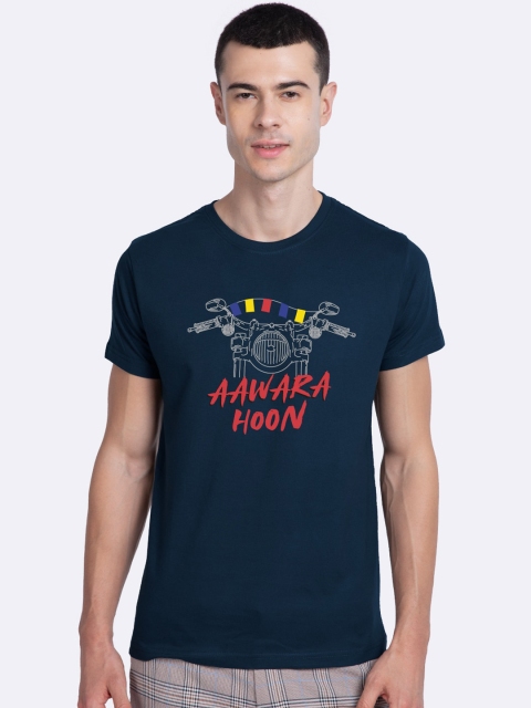 

Bewakoof Men Blue Printed Round Neck T-shirt