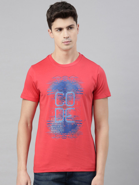 

QUANCIOUS Men Coral Printed Round Neck Sustainable T-shirt
