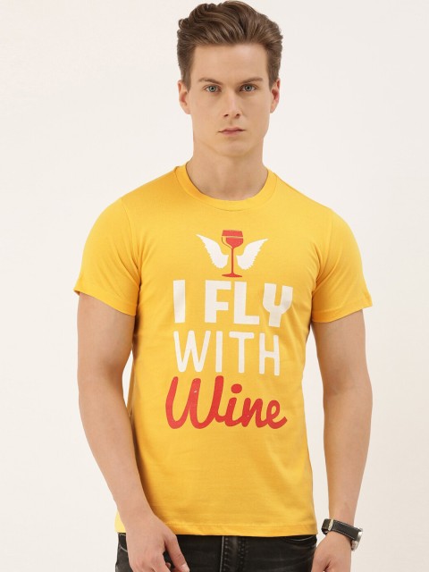 

QUANCIOUS Men Mustard Printed Round Neck Sustainable T-shirt