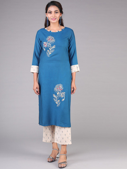 

KLM Fashion Mall Women Blue & Beige Printed Kurta with Palazzos