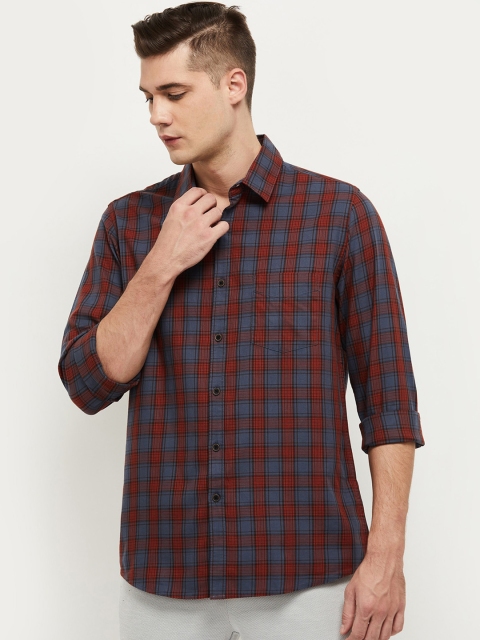 

max Men Red & Grey Slim Fit Checked Cotton Casual Shirt