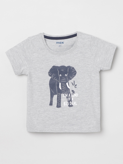 

max Boys Grey Printed Round Neck T-shirt