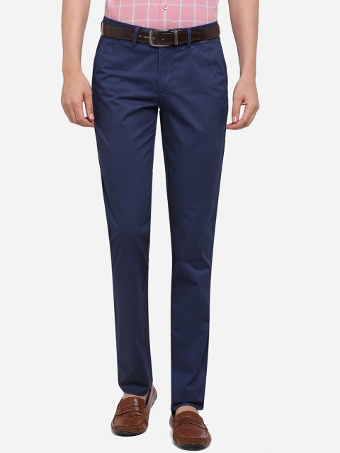 

JADE BLUE Men Blue Solid Slim Fit Cotton Regular Trousers
