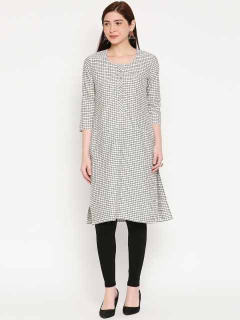 

ZRI Women Cream-Coloured Checked Straight Kurta