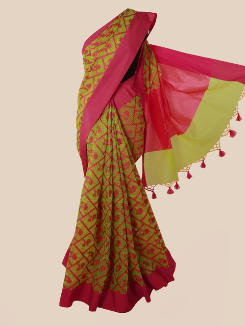 

Pothys Green & Pink Supernet Floral Printed Saree