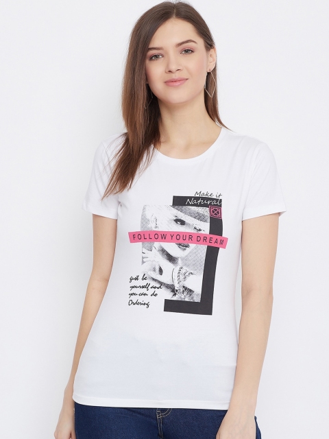 

Bishop Cotton Women White Printed Round Neck T-shirt