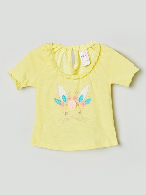 

max Yellow Floral Printed Pure Cotton Regular Top