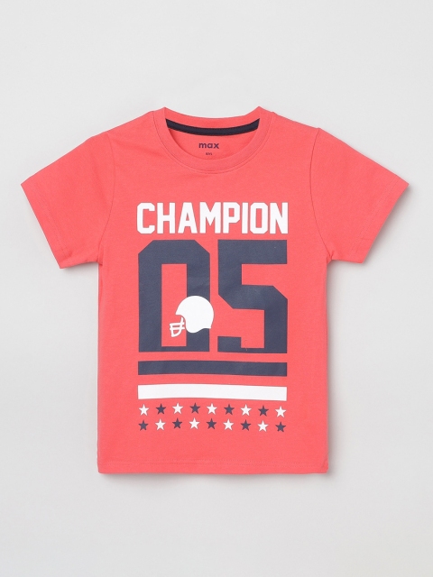 

max Boys Orange Printed Round Neck Pure Cotton T-shirt