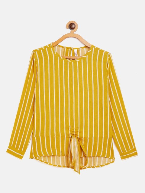 

Crimsoune Club Yellow & Off White Striped Regular Top