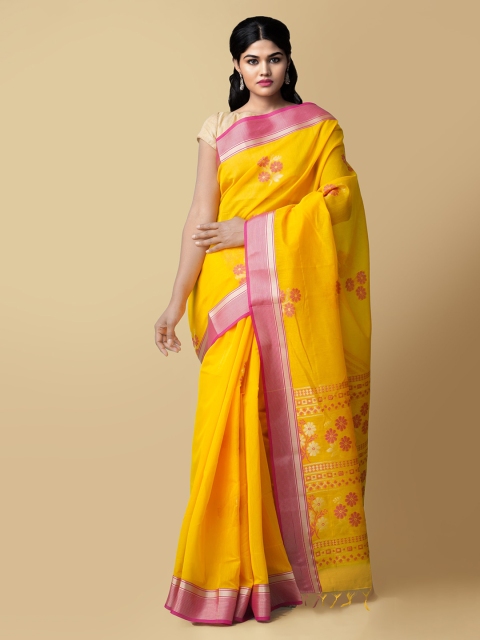 

Unnati Silks Yellow Silk Cotton Woven Design Bhagalpuri Saree