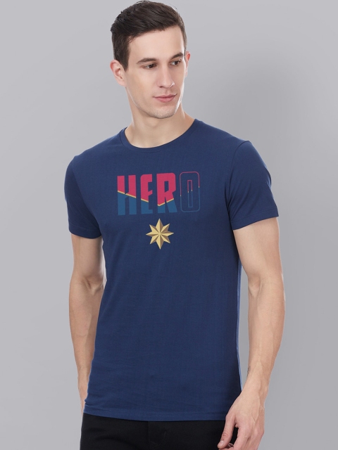 Free Authority Men Blue Captain Marvel Printed Round Neck T-shirt