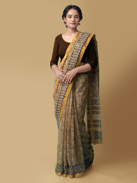 

Unnati Silks Brown Pure Cotton Printed Kota Saree