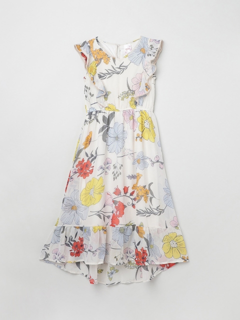 

max Girls White & Yellow Tropical Printed Maxi Dress