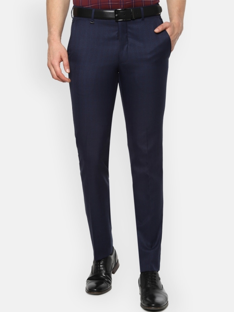 

Van Heusen Men Navy Blue Slim Fit Checked Formal Trousers