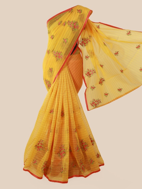 

Pothys Yellow Embroidered Supernet Saree
