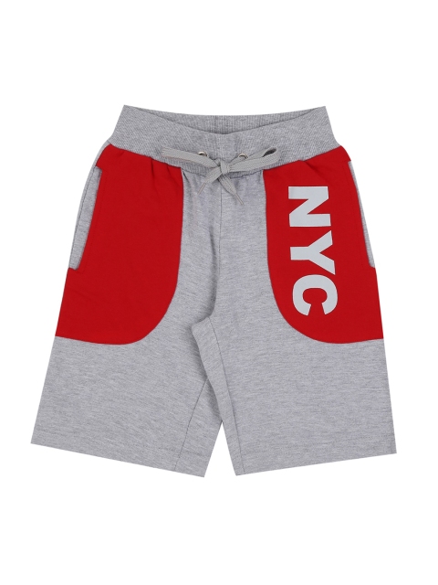 

RAINE AND JAINE Boys Grey Melange & Red Printed Cotton Regular Shorts