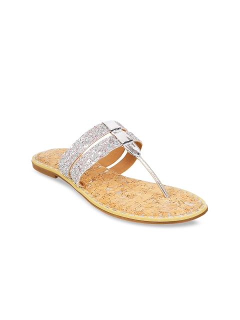 

Metro Women Silver-Toned Embellished T-Strap Flats