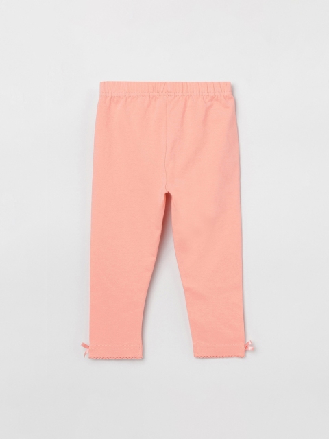 

max Girls Coral Pink Solid Ankle-Length Leggings