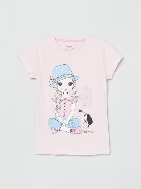 

max Girls Pink Printed V-Neck T-shirt